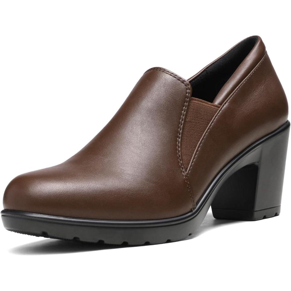 imageDREAM PAIRS Womens Low Chunky Block Heels Pumps Comfortable Slipon Heeled Loafers Dress Work Shoes for Office Business LOLADark Brown