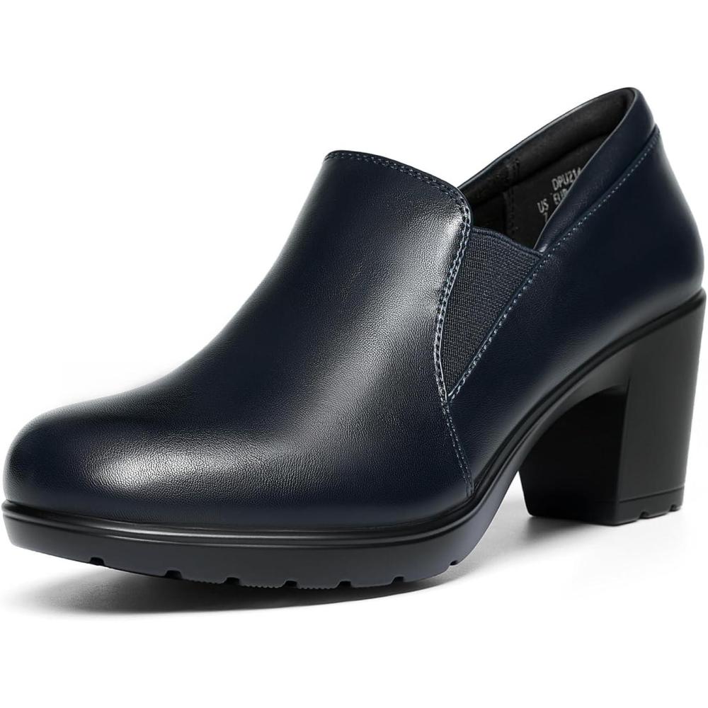imageDREAM PAIRS Womens Low Chunky Block Heels Pumps Comfortable Slipon Heeled Loafers Dress Work Shoes for Office Business LOLADark Navy
