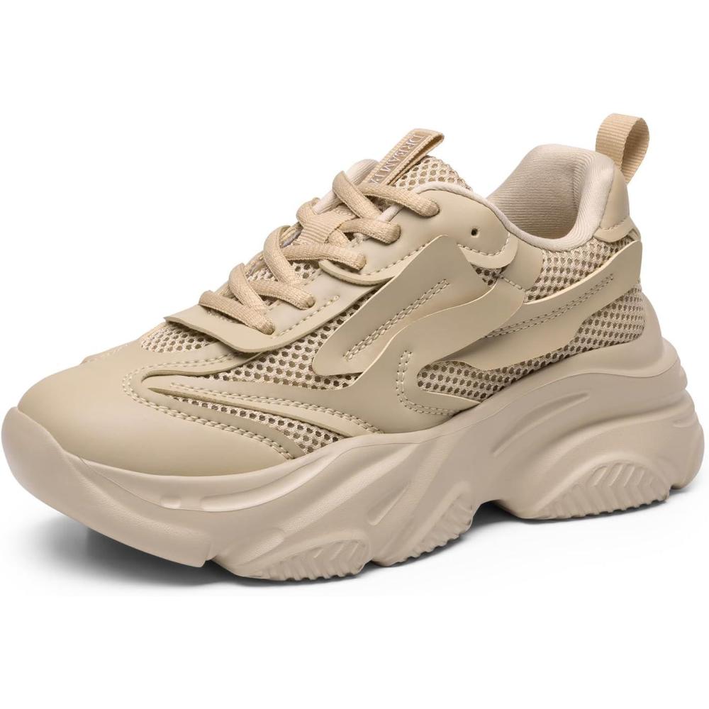 imageDREAM PAIRS Womens Platform Chunky Fashion Sneakers Jaxon Walking LaceUp Comfortable Dad Sneakers Workout Sport Work Casual Tennis ShoesApricot