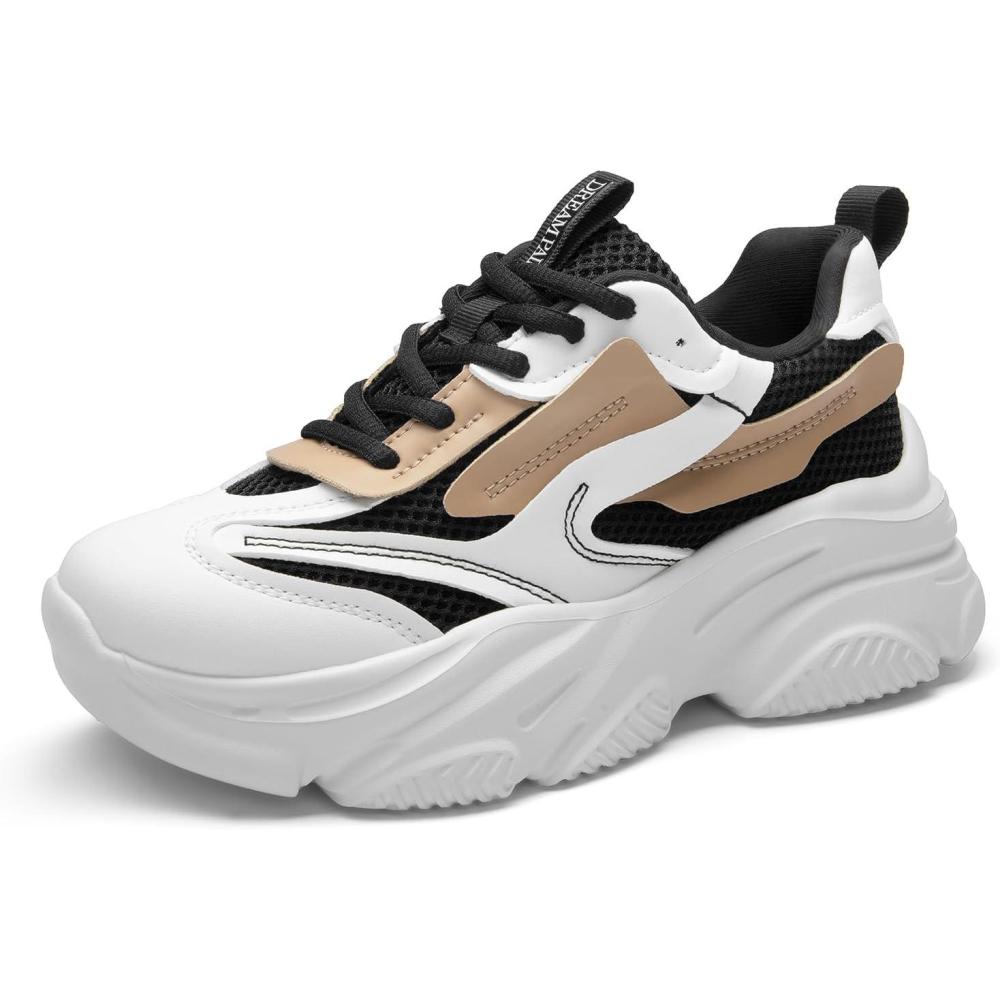 imageDREAM PAIRS Womens Platform Chunky Fashion Sneakers Jaxon Walking LaceUp Comfortable Dad Sneakers Workout Sport Work Casual Tennis ShoesBlackBrown