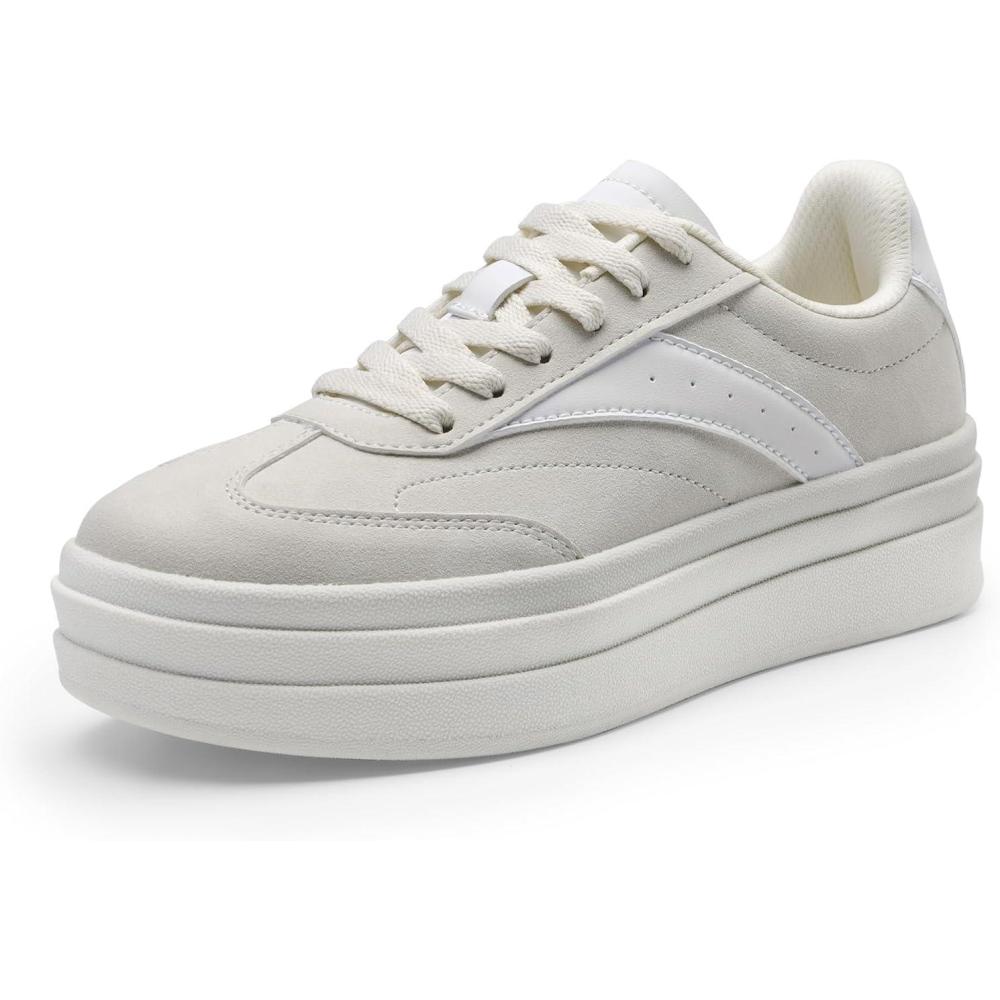 imageDREAM PAIRS Womens Platform Sneakers Walking Val Tennis LaceUp Comfortable Casual Fashion Sneakers ShoesBeige