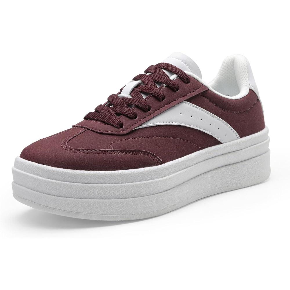 imageDREAM PAIRS Womens Platform Sneakers Walking Val Tennis LaceUp Comfortable Casual Fashion Sneakers ShoesWine Red