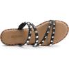 DREAM PAIRS Women’s Clear Studded Rhinestone Slide Sandals Slip on Open Toe Cute Flat Sandals for Summer(Black/Pu/Rivet)