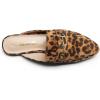 DREAM PAIRS Women’s Flat Mules Buckle Pointed Toe Backless Slip on Slides Loafer Shoes(Leopard-suede)