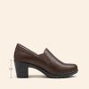DREAM PAIRS Women’s Low Chunky Block Heels Pumps Comfortable Slip-on Heeled Loafers Dress Work Shoes for Office Business LOLA(Dark Brown)