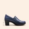 DREAM PAIRS Women’s Low Chunky Block Heels Pumps Comfortable Slip-on Heeled Loafers Dress Work Shoes for Office Business LOLA(Navy)