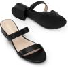 DREAM PAIRS Women’s Slides Heels Slip On Low Block Sandals Two Strap Open Round Toe Chunky Casual Summer Mules Shoes(Black)