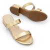 DREAM PAIRS Women’s Slides Heels Slip On Low Block Sandals Two Strap Open Round Toe Chunky Casual Summer Mules Shoes(Gold)