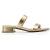 DREAM PAIRS Women’s Slides Heels Slip On Low Block Sandals Two Strap Open Round Toe Chunky Casual Summer Mules Shoes(Gold)