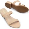 DREAM PAIRS Women’s Slides Heels Slip On Low Block Sandals Two Strap Open Round Toe Chunky Casual Summer Mules Shoes(Nude-nubuck)