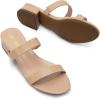 DREAM PAIRS Women’s Slides Heels Slip On Low Block Sandals Two Strap Open Round Toe Chunky Casual Summer Mules Shoes(Nude-pu)