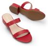 DREAM PAIRS Women’s Slides Heels Slip On Low Block Sandals Two Strap Open Round Toe Chunky Casual Summer Mules Shoes(Red)
