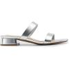 DREAM PAIRS Women’s Slides Heels Slip On Low Block Sandals Two Strap Open Round Toe Chunky Casual Summer Mules Shoes(Silver)