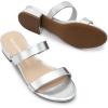 DREAM PAIRS Women’s Slides Heels Slip On Low Block Sandals Two Strap Open Round Toe Chunky Casual Summer Mules Shoes(Silver)