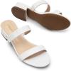 DREAM PAIRS Women’s Slides Heels Slip On Low Block Sandals Two Strap Open Round Toe Chunky Casual Summer Mules Shoes(White)