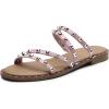 DREAM PAIRS Women’s Clear Studded Rhinestone Slide Sandals Slip on Open Toe Cute Flat Sandals for Summer(Pink-pu-rivet)