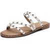 DREAM PAIRS Women’s Clear Studded Rhinestone Slide Sandals Slip on Open Toe Cute Flat Sandals for Summer(White/Pu/Rivet)