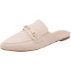 DREAM PAIRS Women’s Flat Mules Buckle Pointed Toe Backless Slip on Slides Loafer Shoes(Beige/Suede)