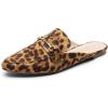 DREAM PAIRS Women’s Flat Mules Buckle Pointed Toe Backless Slip on Slides Loafer Shoes(Leopard-suede)