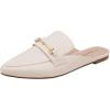 DREAM PAIRS Women’s Flat Mules Buckle Pointed Toe Backless Slip on Slides Loafer Shoes(White/Pu)