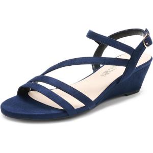 DREAM PAIRS Strappy Wrapped Dressy Wedge Sandals, Comfortable Ankle Strap Open Toe Evening Dress Wedding Dance Summer Shoes(Navy-suede)