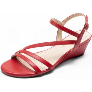 DREAM PAIRS Strappy Wrapped Dressy Wedge Sandals, Comfortable Ankle Strap Open Toe Evening Dress Wedding Dance Summer Shoes(Red-pu)