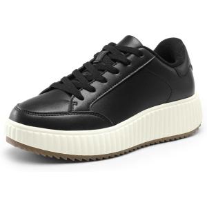 DREAM PAIRS Women Platform Chunky Lightweight Comfortable Casual Faux Leather Lace-Up Dee Walking Fashion Sneakers(Black-pu)