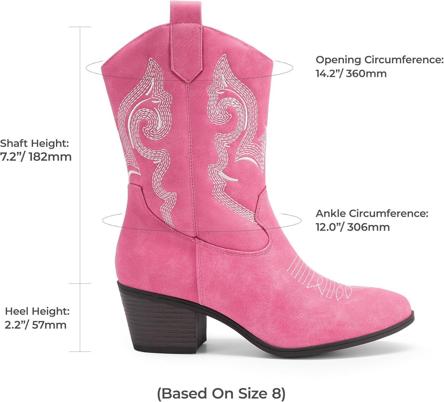 imageDREAM PAIRS Cowboy Boots for Women Mid Calf Cowgirl Boots with Embroidery Round Toe Western Chunky Low Heel ShoesPink