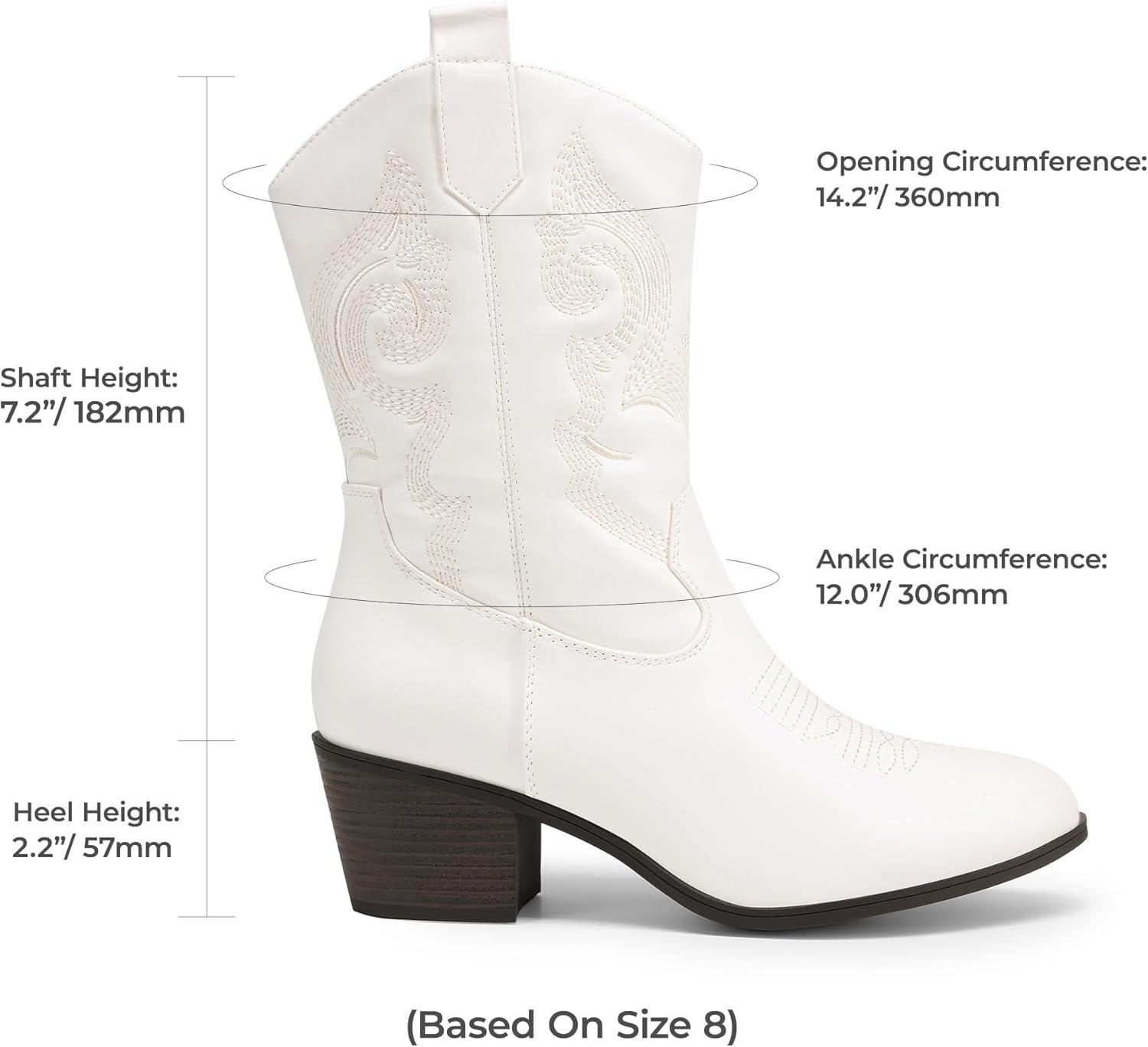 imageDREAM PAIRS Cowboy Boots for Women Mid Calf Cowgirl Boots with Embroidery Round Toe Western Chunky Low Heel ShoesWhite
