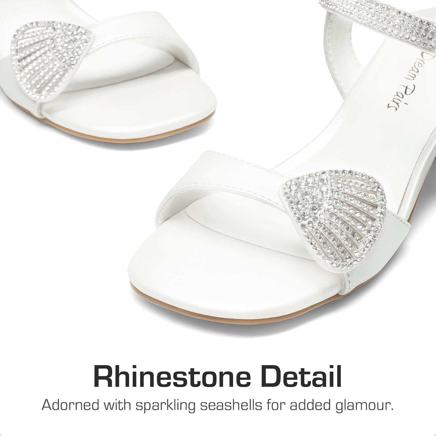 imageDREAM PAIRS Girls Sandals Ankle Strap Square Toe Low Heel Crystal Shell Wedding Party Flower Dress Shoes for Little KidsBig KidsIvory