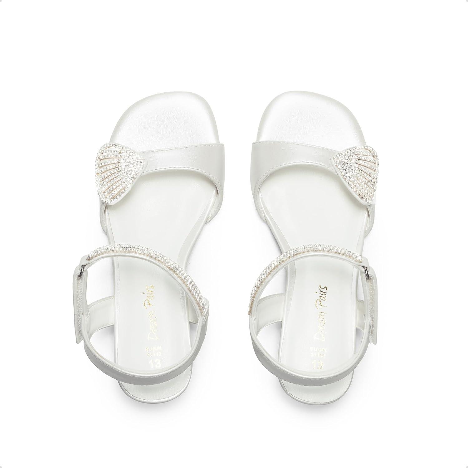 imageDREAM PAIRS Girls Sandals Ankle Strap Square Toe Low Heel Crystal Shell Wedding Party Flower Dress Shoes for Little KidsBig KidsIvory