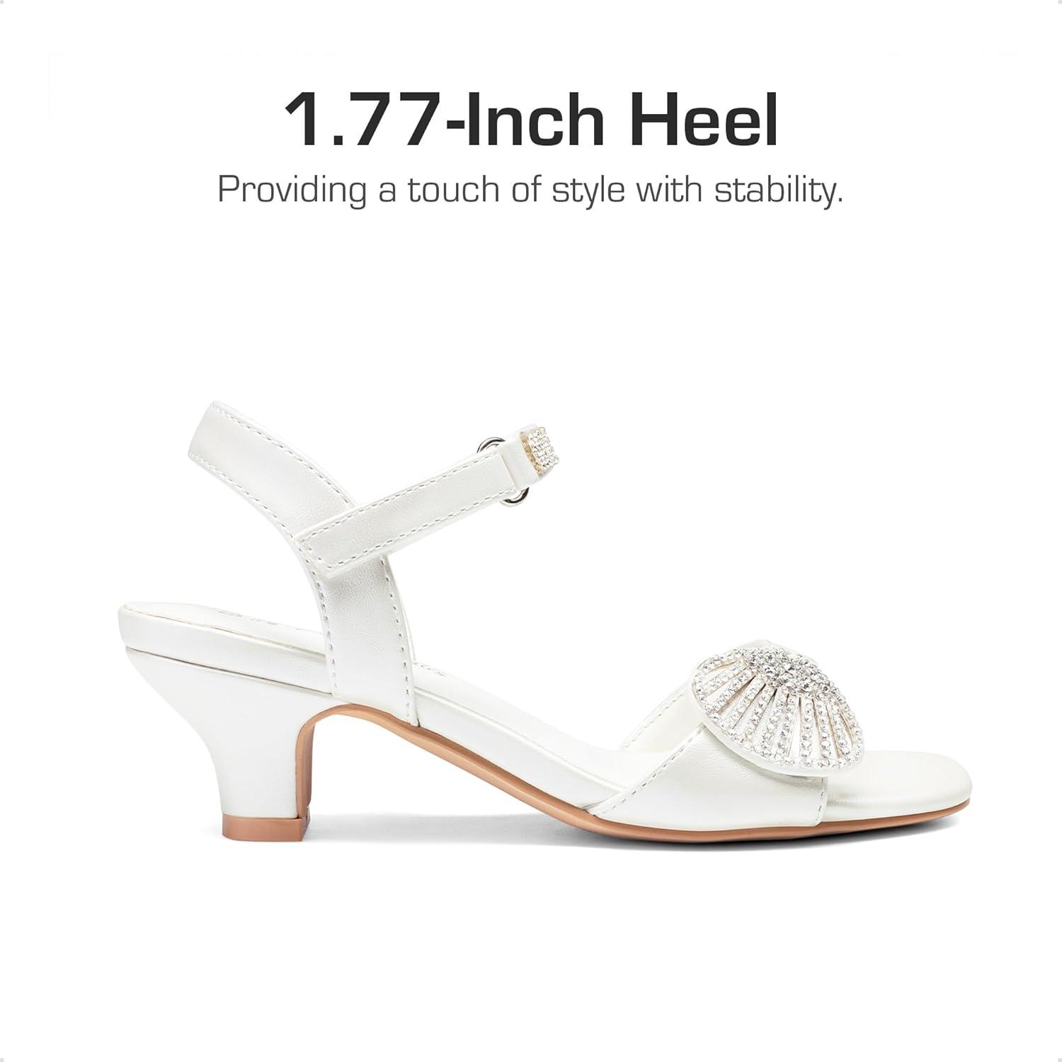 imageDREAM PAIRS Girls Sandals Ankle Strap Square Toe Low Heel Crystal Shell Wedding Party Flower Dress Shoes for Little KidsBig KidsIvory
