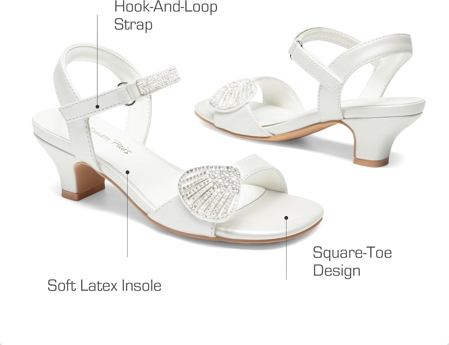 imageDREAM PAIRS Girls Sandals Ankle Strap Square Toe Low Heel Crystal Shell Wedding Party Flower Dress Shoes for Little KidsBig KidsIvory