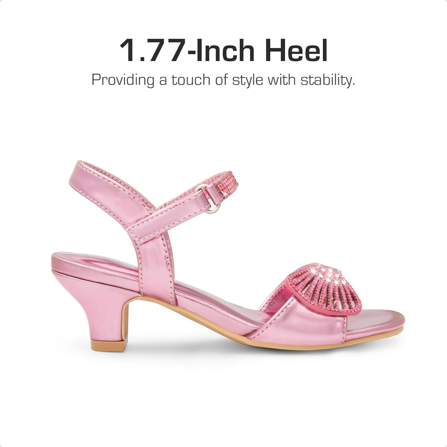 imageDREAM PAIRS Girls Sandals Ankle Strap Square Toe Low Heel Crystal Shell Wedding Party Flower Dress Shoes for Little KidsBig KidsPink