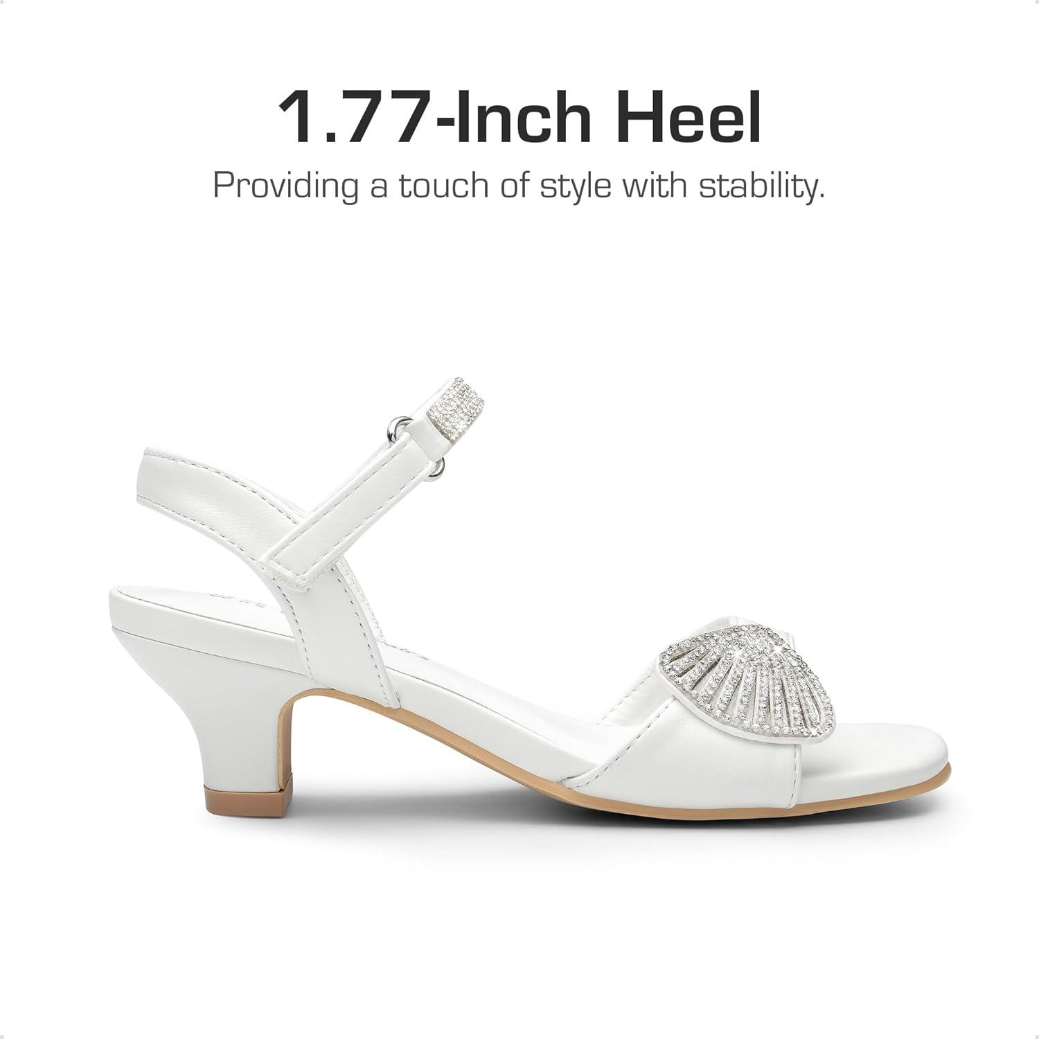 imageDREAM PAIRS Girls Sandals Ankle Strap Square Toe Low Heel Crystal Shell Wedding Party Flower Dress Shoes for Little KidsBig KidsWhite