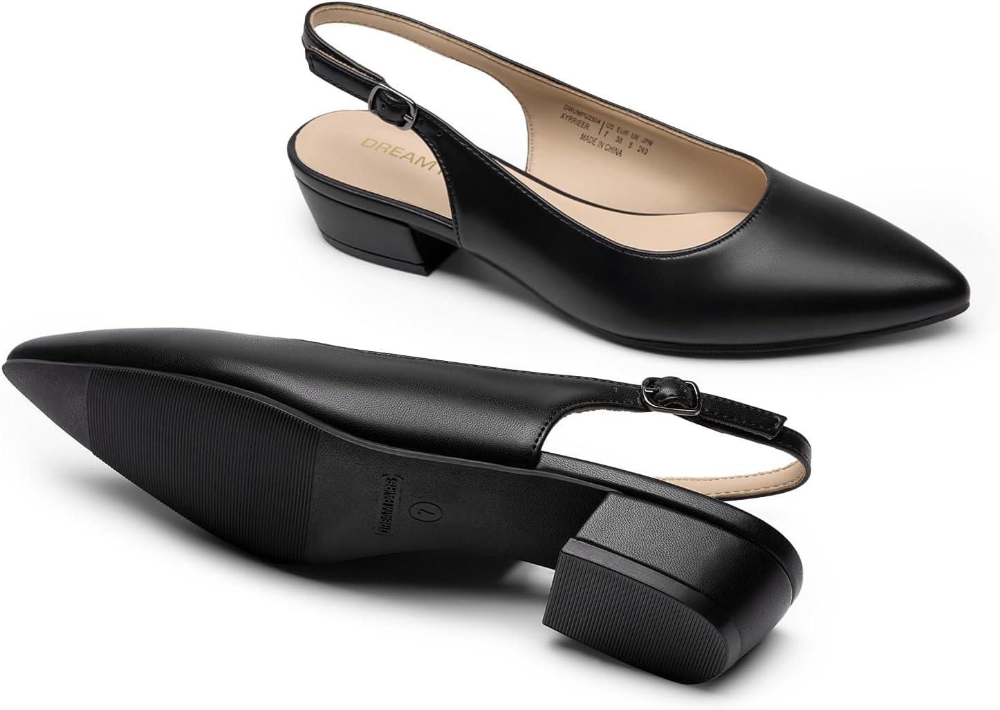 imageDREAM PAIRS Kitten Slingback Low Block Heels for Women Pointed Closed Toe Business Dress Shoes Wedding Party Comfortable Pumps ShoesBlack
