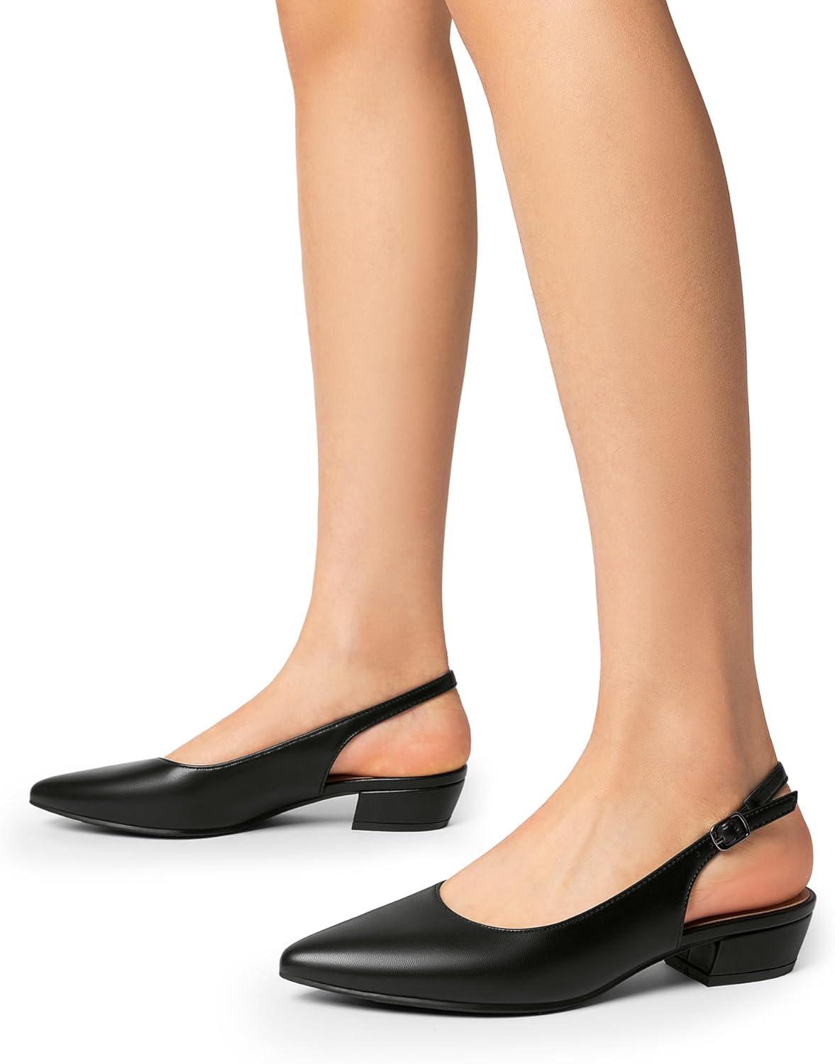 imageDREAM PAIRS Kitten Slingback Low Block Heels for Women Pointed Closed Toe Business Dress Shoes Wedding Party Comfortable Pumps ShoesBlack