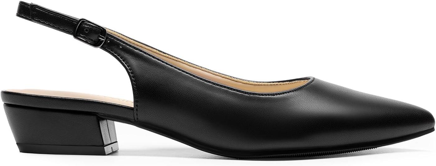 imageDREAM PAIRS Kitten Slingback Low Block Heels for Women Pointed Closed Toe Business Dress Shoes Wedding Party Comfortable Pumps ShoesBlack