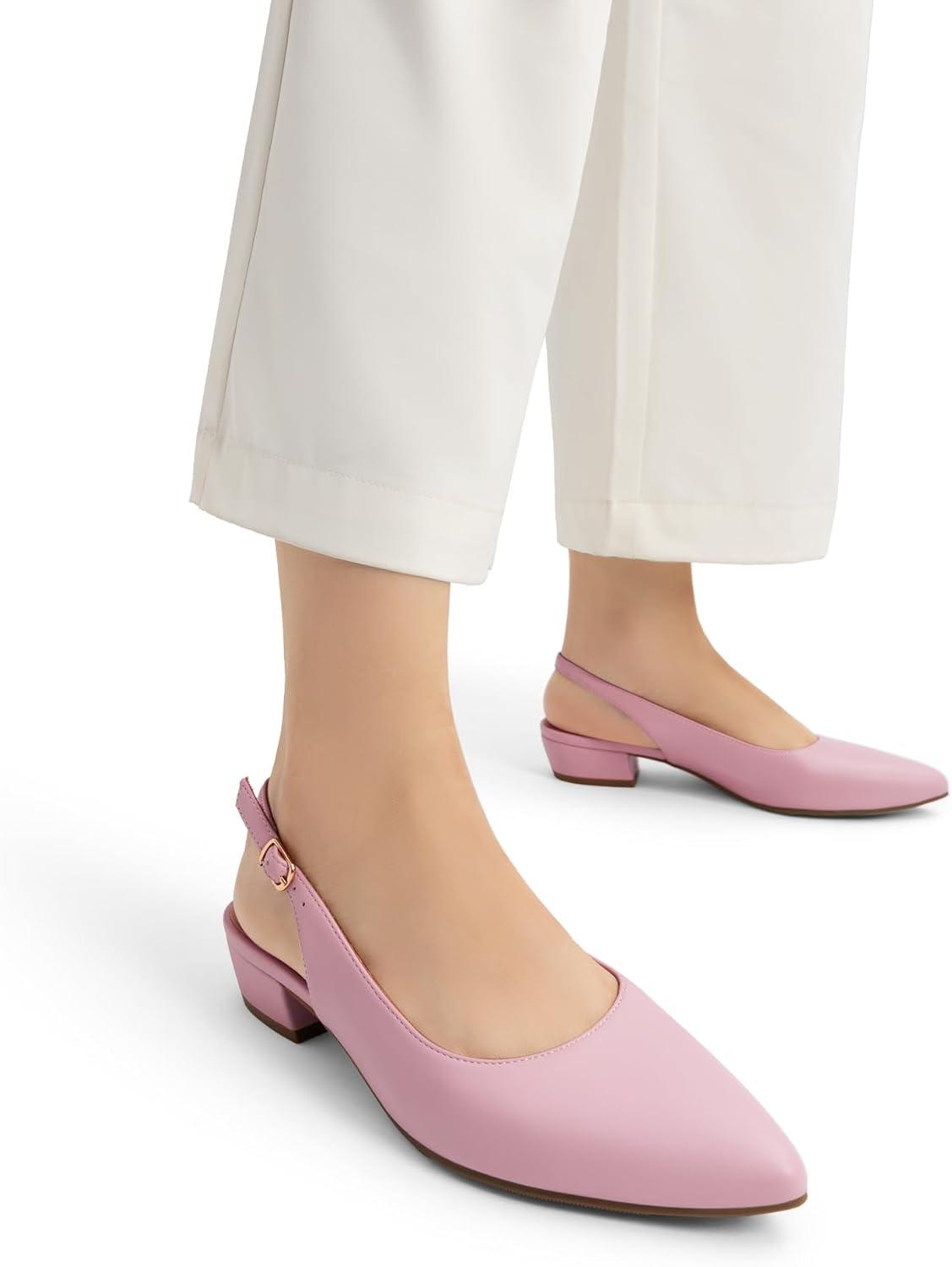imageDREAM PAIRS Kitten Slingback Low Block Heels for Women Pointed Closed Toe Business Dress Shoes Wedding Party Comfortable Pumps ShoesLight Pink