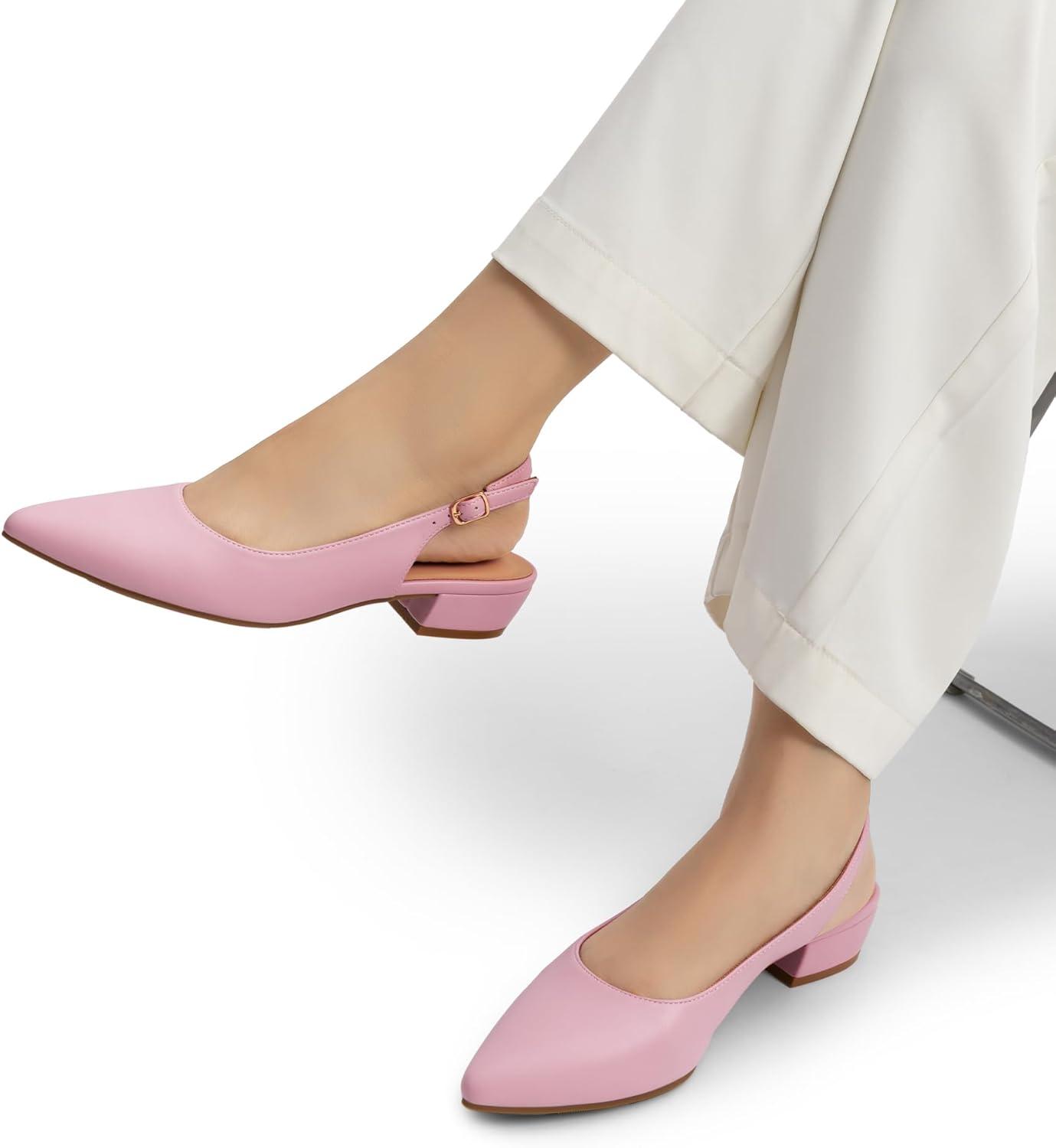 imageDREAM PAIRS Kitten Slingback Low Block Heels for Women Pointed Closed Toe Business Dress Shoes Wedding Party Comfortable Pumps ShoesLight Pink