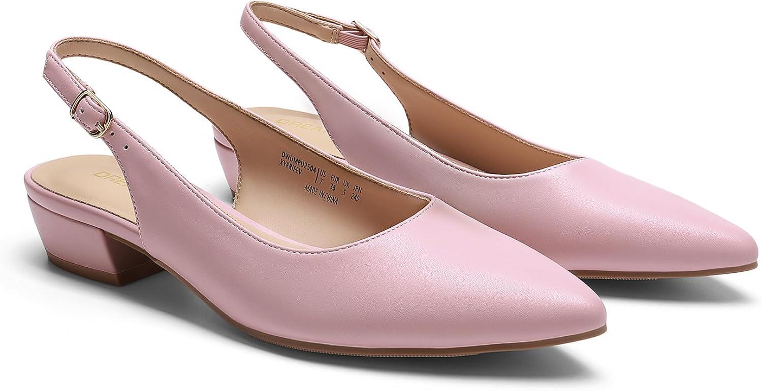 imageDREAM PAIRS Kitten Slingback Low Block Heels for Women Pointed Closed Toe Business Dress Shoes Wedding Party Comfortable Pumps ShoesLight Pink
