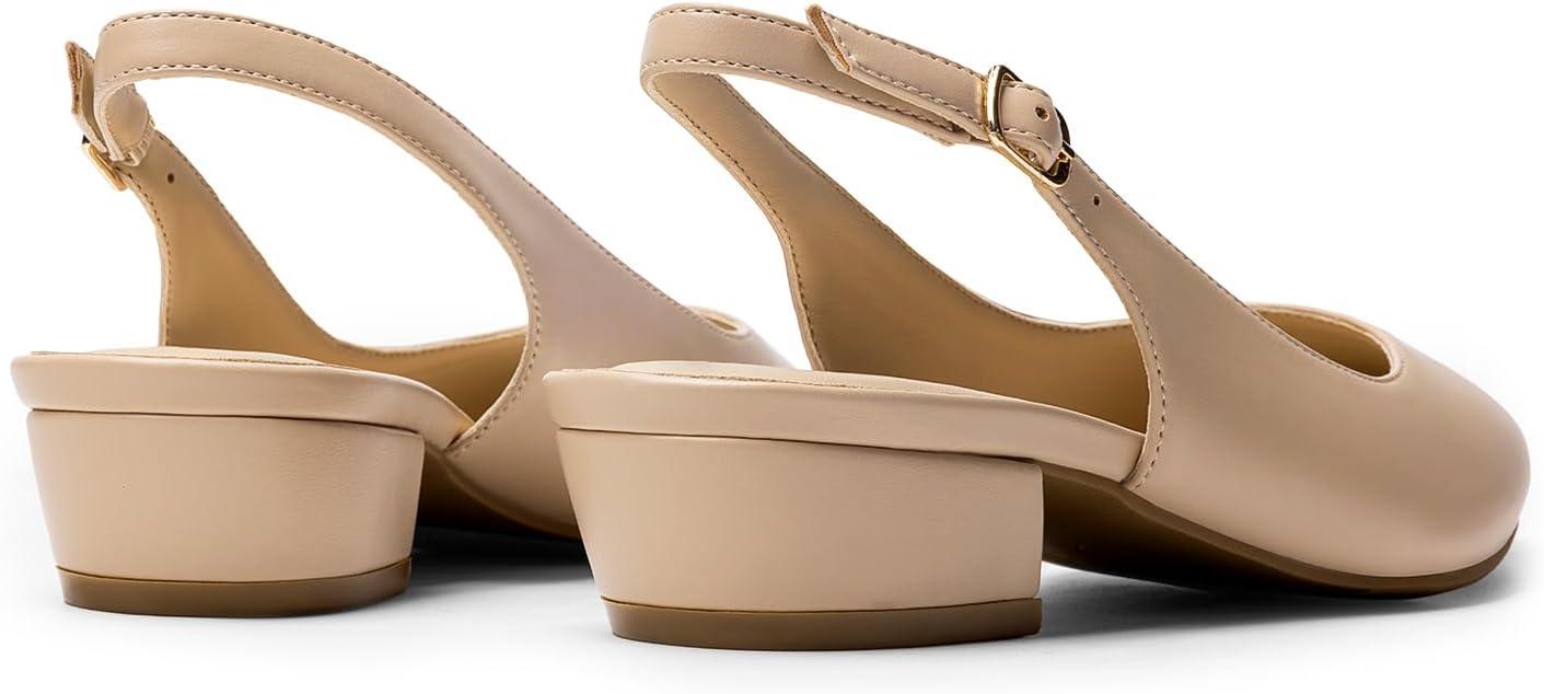 imageDREAM PAIRS Kitten Slingback Low Block Heels for Women Pointed Closed Toe Business Dress Shoes Wedding Party Comfortable Pumps ShoesNude