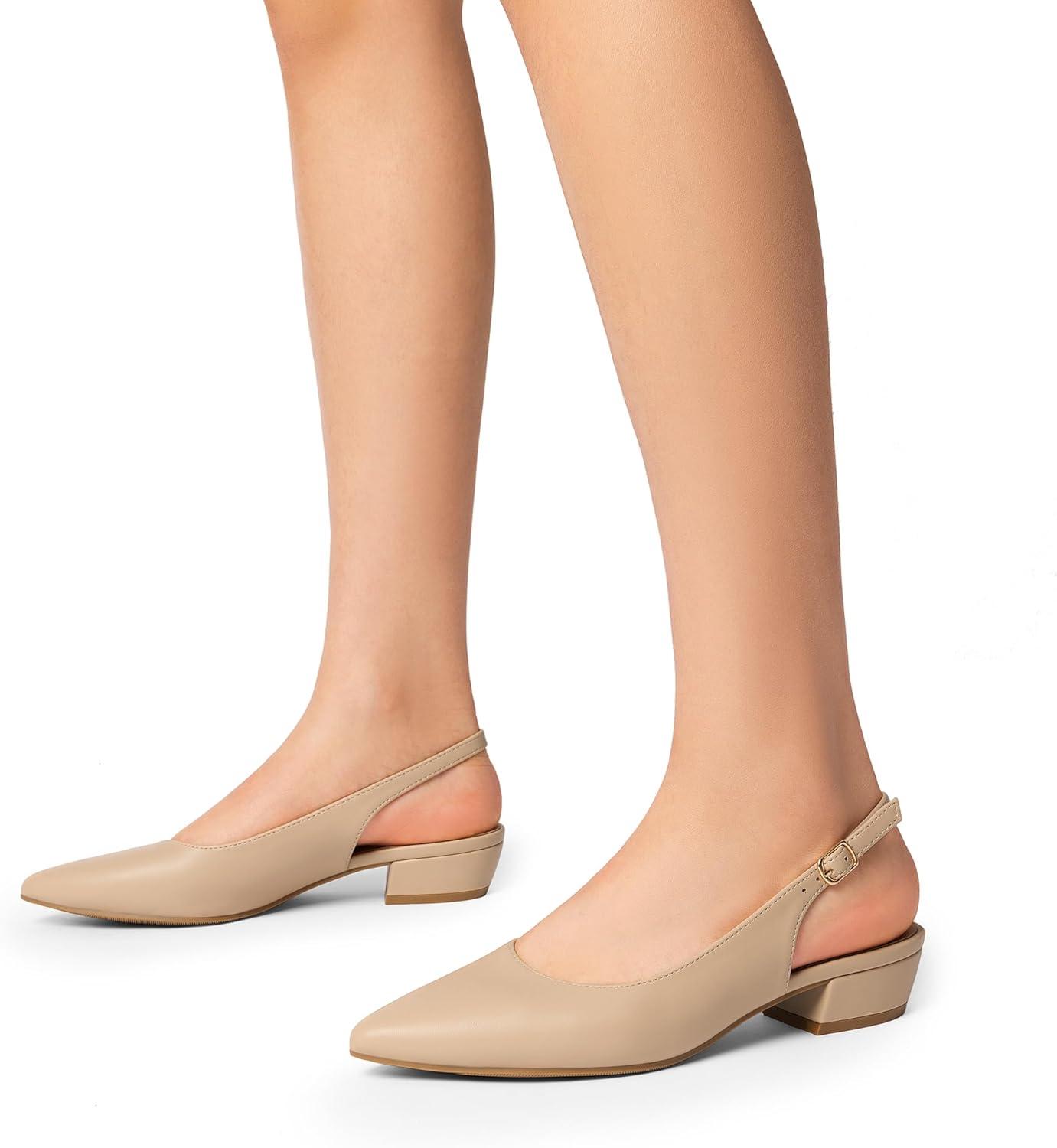 imageDREAM PAIRS Kitten Slingback Low Block Heels for Women Pointed Closed Toe Business Dress Shoes Wedding Party Comfortable Pumps ShoesNude