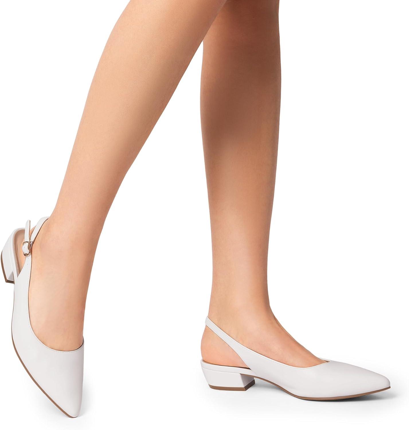 imageDREAM PAIRS Kitten Slingback Low Block Heels for Women Pointed Closed Toe Business Dress Shoes Wedding Party Comfortable Pumps ShoesWhite