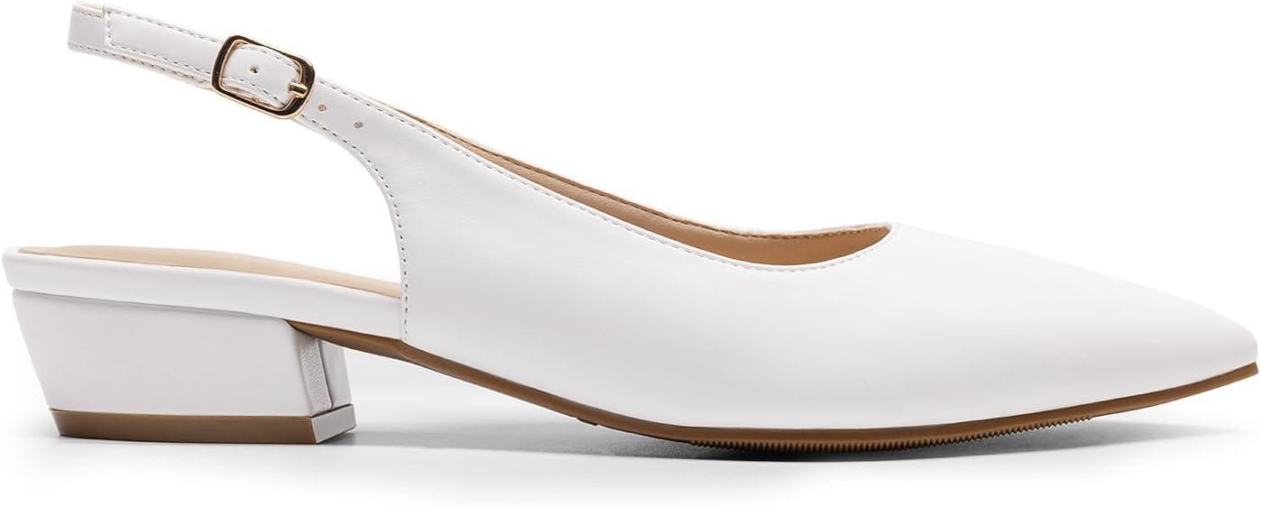 imageDREAM PAIRS Kitten Slingback Low Block Heels for Women Pointed Closed Toe Business Dress Shoes Wedding Party Comfortable Pumps ShoesWhite