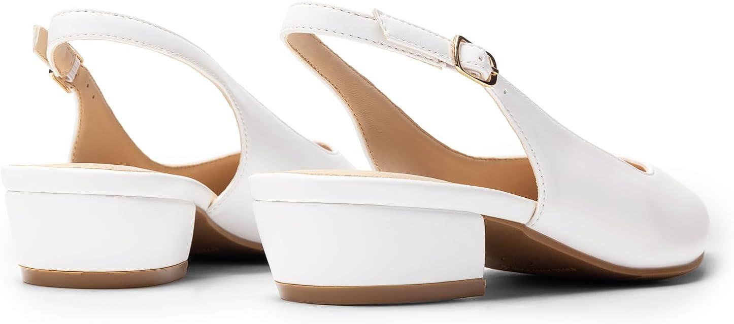 imageDREAM PAIRS Kitten Slingback Low Block Heels for Women Pointed Closed Toe Business Dress Shoes Wedding Party Comfortable Pumps ShoesWhite