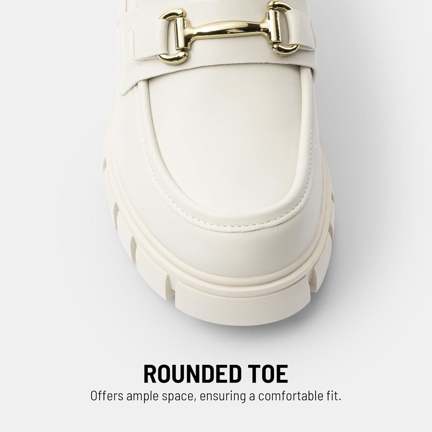 imageDREAM PAIRS Loafers for Women Platform Chunky Loafers Slip On Casual ShoesBeige