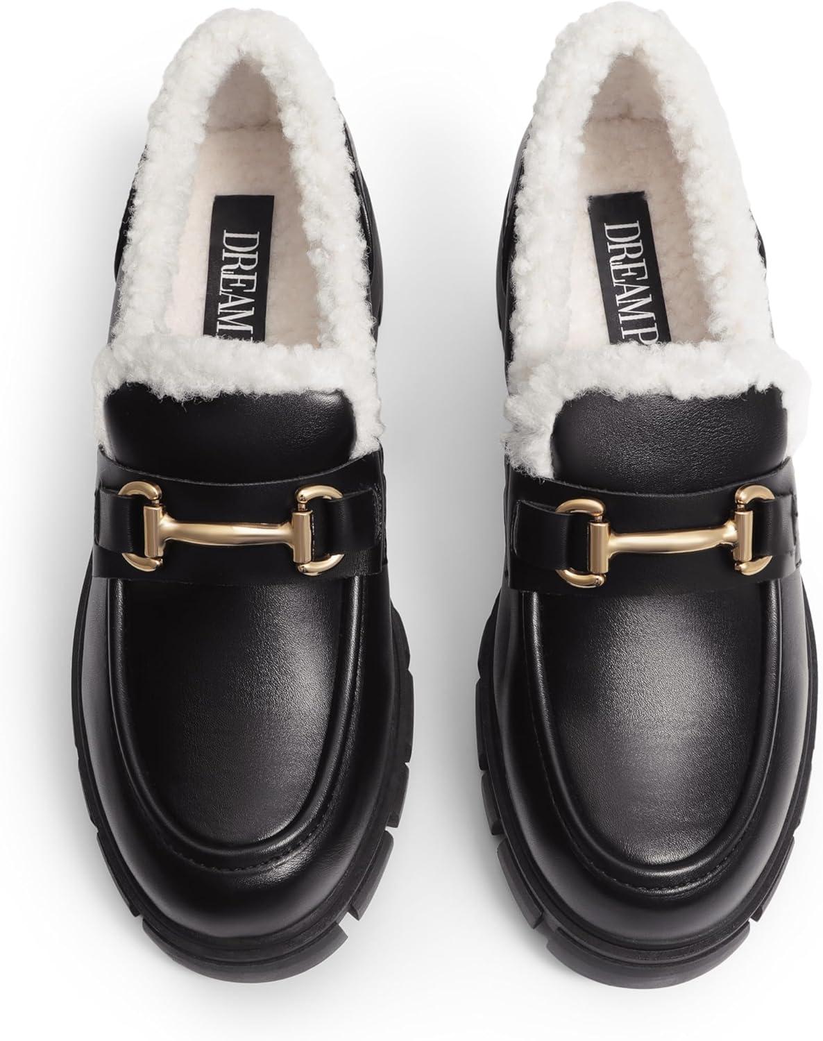 imageDREAM PAIRS Loafers for Women Platform Chunky Loafers Slip On Casual ShoesBlackfurry