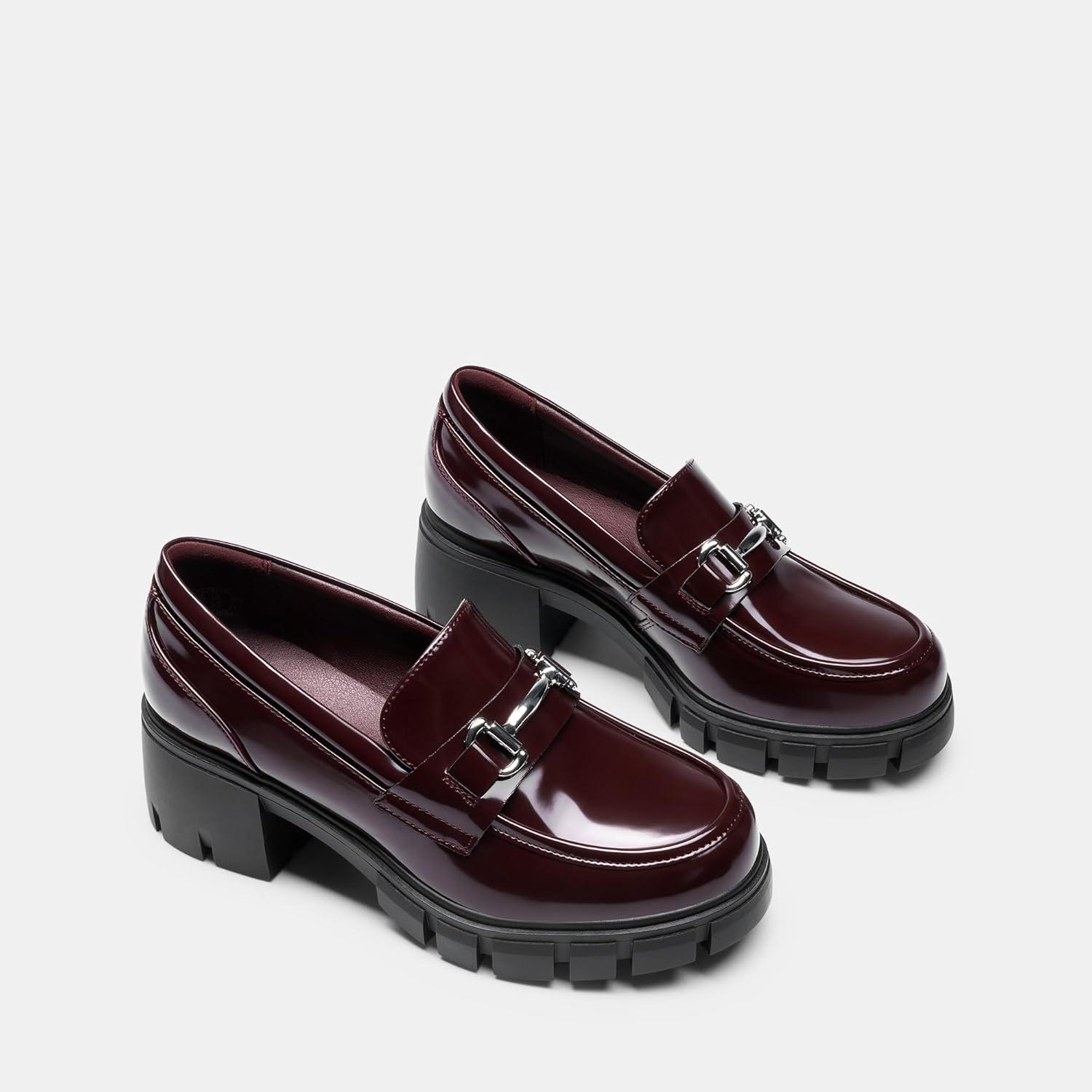 imageDREAM PAIRS Loafers for Women Platform Chunky Loafers Slip On Casual ShoesBurgundypat