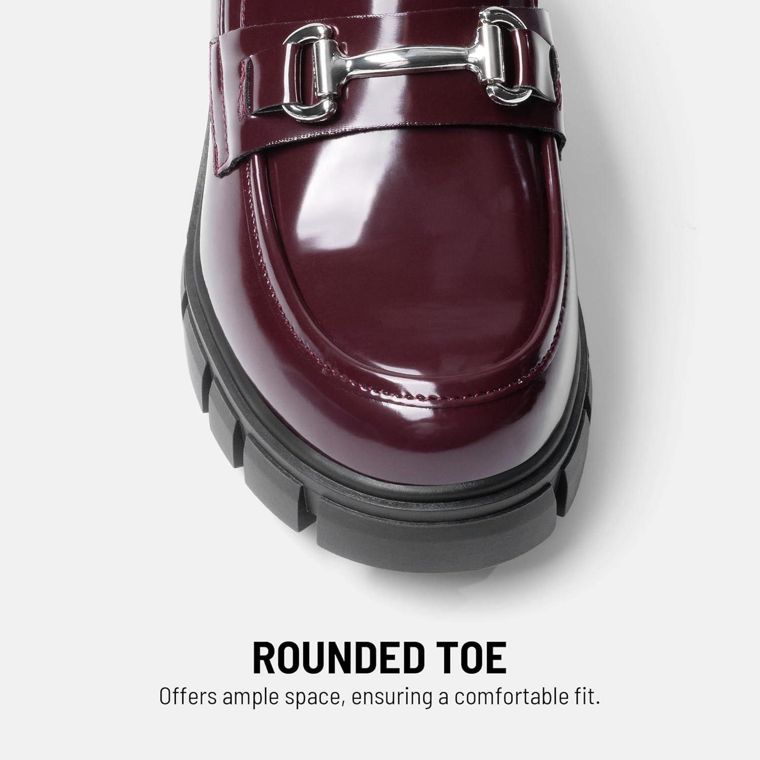 imageDREAM PAIRS Loafers for Women Platform Chunky Loafers Slip On Casual ShoesBurgundypat